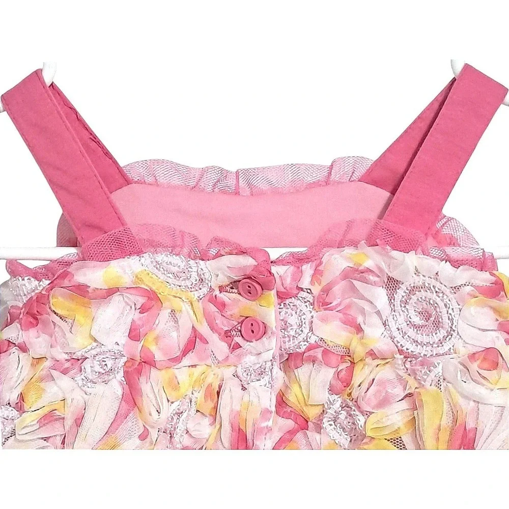 Floral Nannette Baby Romper Baby Girls‎ 0/3M Pink 3D Rosette Lace Trim